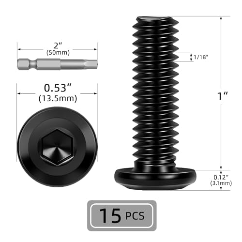 15 PCS 5/16"-18 x 1 Flat Head Socket Cap Screws Bolts, Flat Round Head Furniture Allen Bolts, Stainless Steel 304, Full Thread, Black Coating, Screwdriver Bit Included - size: 5/16"-18 x 1"