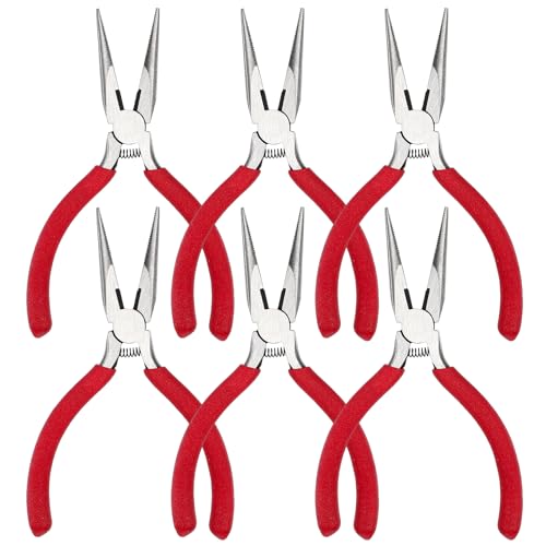 Needle Nose Pliers 5" Long Nose Pliers Set with Side Cutter and Spring for Cutting Wire Craft Jewelry Making(6 Packs)