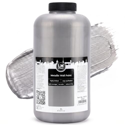 Metallic Wall Paint 67.62 fl oz - Silver - Stunning Metallic Shine for Stylish Interiors, Easy to Apply, Water-Based, Perfect for Creative Wall Designs & DIY Projects - color: Silver