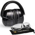 TradeSmart Shooting Ear Protection for Gun Range, NRR 28 Earmuffs & Eyewear - color: Clear Glasses - Grey