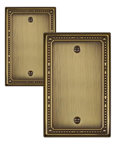 Switch Plates Outlet Covers, 2-Pack Antique Brass Metal Wall Plates - color: Antique Brass, size: 1 Blank 2PK