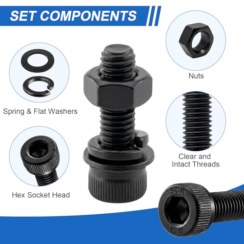 176Pcs UIETUIL M6 Hex Socket Head Cap Screws Kit, M6x8-35mm, 12.9 - size: M6 Cap 12.9 - 176PCS