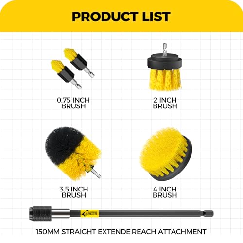Holikme 6Pc Drill Brush Set - Soft Bristles with Extension for Home Clean - color: Yellow