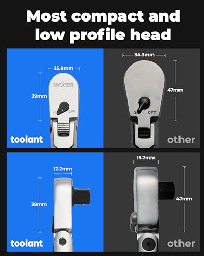 toolant Stubby 3/8" Drive Flex Head Ratchet, 90 Tooth Compact Flex Head Socket Ratchet Wrench, 4.7 Inch Length - size: 3/8" - 4.7 in, style: Flex-head Ratchet
