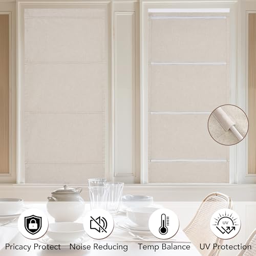 NICETOWN 100% Blackout French Door Curtain Adhesive Top & Magnetic Lift - color: Natural, size: 24"W x 72"L (Pack of 1)