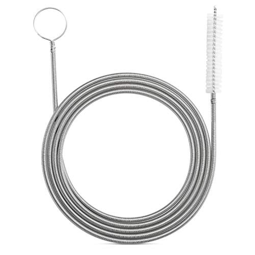 RayTour Extra-Thick Drain Brush with Stronger Spring 61-Inch Stainless Steel and Nylon Pipe Cleaner for Flexible, Curved & Slim Holes, Stronger Spring Version - style: One Head with Stronger Spring