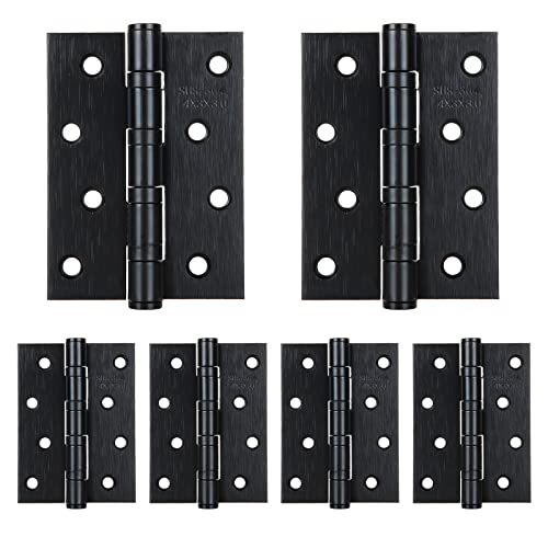 6PCS Matt Black Door Hinges 4 Inch x 3 Inch, Square Interior Hinges, Stainless Steel Hardware Hinge for Interior Door and Exterior Door Use, Hinge Bearing Diameter 1/2 Inch, Thickness 1/10 Inch