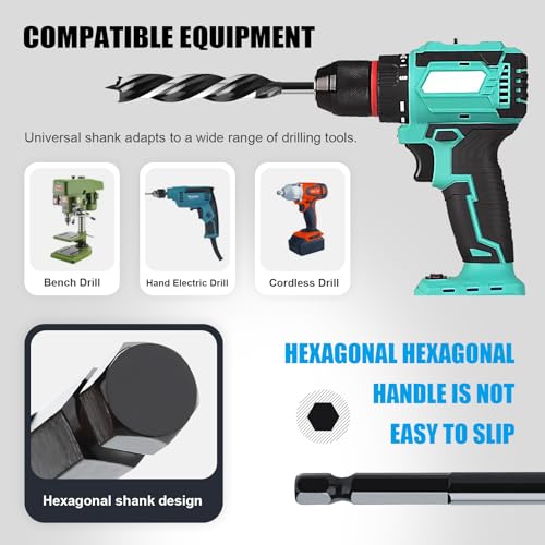 1-1/2" x 9" Auger Drill Bit for Wood,Hex Shank Tri Flute Drill Bit - size: 1-1/2"x9"
