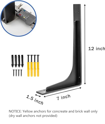 12"x 7"Shelf Bracket ,L Shelf Brackets,max Load 300lbs, Vertical Angle, Premium Alloy Metal Heavy Duty Shelf Bracket, high Strength Mounting Hardware , countertop Support, Pack of 4. (12INCH x 7INCH) - size: 12 INCH x 7 INCH (L Beam)