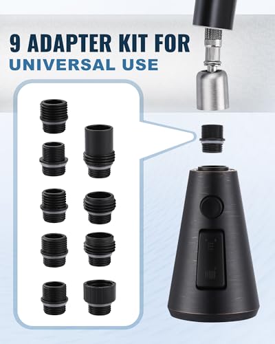 Pull Down Spray Head Replacement - for Kitchen Faucet Sprayer Head with 9 Adapters, 3 Function Pull Out Faucets Spray Nozzle Compatible with Moen, American Standard Faucets, Oil Rubbed Bronze - color: Oil Rubbed Bronze