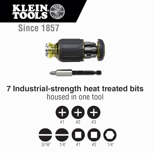 Klein Tools 32308F Impact Driver Set, 10-in-1 Stubby Screwdriver Driver Set, Hex Flip Socket, 7 Bits, 1/4-Inch Bit Holding Feature, 10-Piece - style: Standard