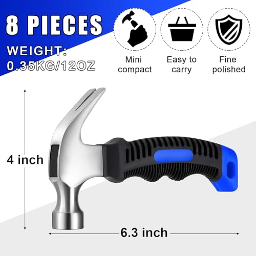 Minatee 8 Pcs Small Hammer 12 Ounce Mini Hammer for Kids, Blue and Black