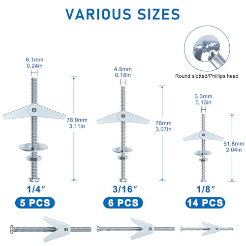 100 Pcs 3 Size Heavy Duty Metal Drywall Anchors Kit - size: 3 Size Kit-100pcs(25sets)