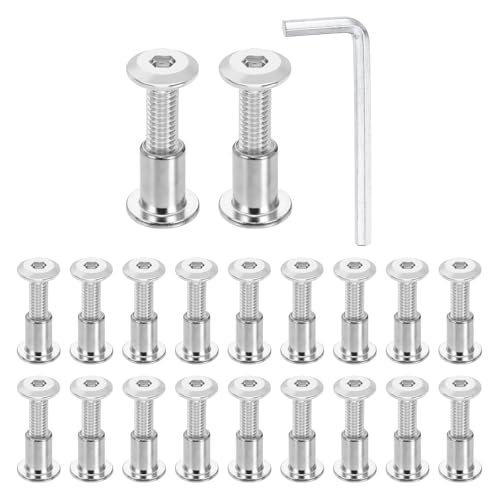 HARFINGTON 20 Set M6x25mm Hex Drive Socket Cap Bolt and M6x12mm Nuts with M4 Hex Wrench, Furniture Connector Bolts and Screws for Furniture Countersunk Belt, Silver - size: M6x25mm, M6x12mm