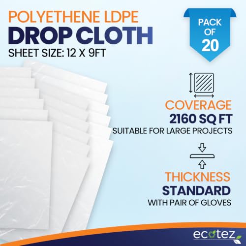 20 Pack 12 x 9 ft Extra Large Plastic Drop Cloth for Painting - size: 20 Pack-Standard