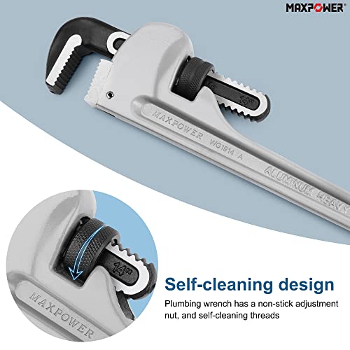 MAXPOWER 14-Inch Pipe Wrench, 2-inch Jaw Capacity - size: 14-inch, style: Straight Pipe Wrench
