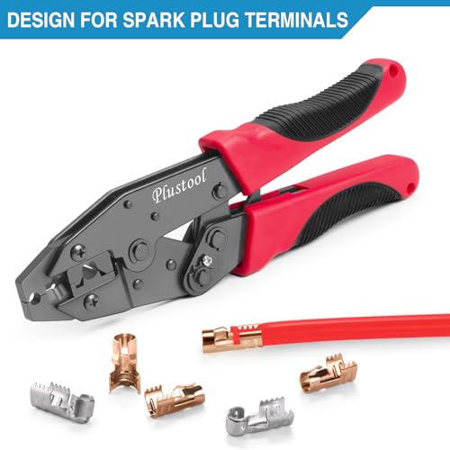 Plustool Crimping Tool for Spark Plug Ignition Wire, 8.5mm Ratchet Spark Plug Wire Crimper - Crimping Pliers - Electrical Terminal Crimping Tool