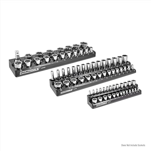 OEMTOOLS 22487 3 Piece Metric Magnetic Socket Organizers for Toolboxes, Socket Holder, Black Tool Box Organizer | Metric Magnetic Socket Holder, Non-Marring Rubberized Base Socket Holders, 1/4, 3/8, 1/2 Inch Sizes, Clearly Marked Sizes - style: 3Pc Black