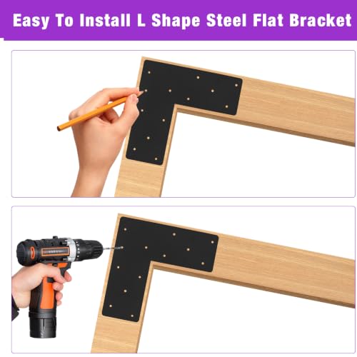 4 Pcs 13.2"x 5"L Shape Flat Bracket, Mending Plate with Black Powder-Coated Right Angle Brackets, Corner Bracket, L Shape Plate Fit 6x6,8x8 for Repair House,Furniture,Pavilion,Truss framing - style: L Shape(13.2"x13.2"x5")
