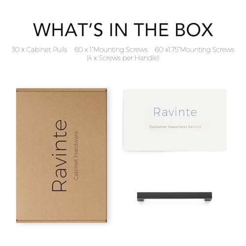 Ravinte Matte Black Square & Solid Cabinet Handles,4 Inch,30 Pack | Zinc Alloy, Flat Black Finish, Screws Included,Drawer Pulls, Cabinet Hardware for Kitchen & Drawer - size: 4 Inch Hole Center