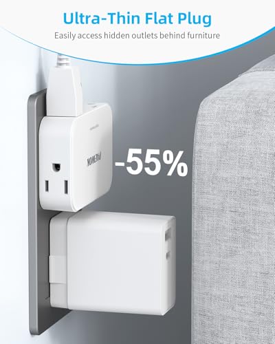Outlet Extender, 360° Rotating Flat Wall Plug Adapter