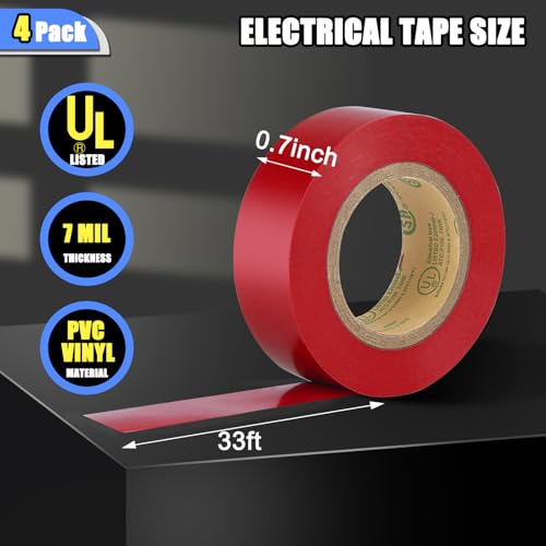 GEYYANG Red Electrical Tape, 4 Pack - color: Red