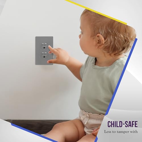 ENERLITES Screwless Duplex Outlet Covers Wall Plate, 1-Gang, 1 Pack, Gray - color: Gray, size: Screwless