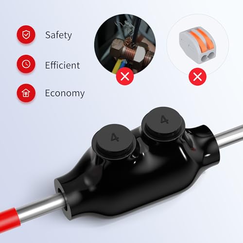 RVBOATPAT 6 Pack Insulated Inline Splice Connector 4-14 AWG Aluminum to Copper Wire Connectors 5/32" Slotted Allen Hex Black Electrical Cable Connectors - color: 4-14 AWG