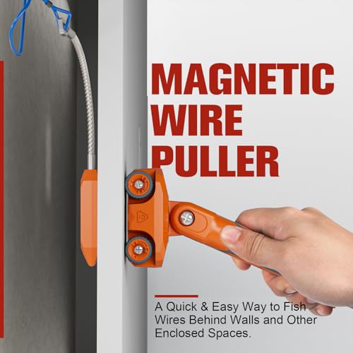 Magnetic Wire Puller for Electrical Wiring – Rare-Earth Magnets, Stainless-Steel Leader for Easy Cable Pulling in Walls & Tight Spaces, Doubles as Stud Finder, Includes High-Quality Hard Plastic Case
