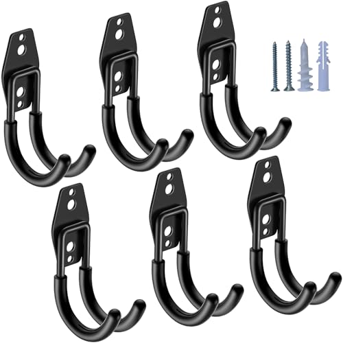 HUPBIPY Heavy Duty Garage Hooks 6 Pack, J Shaped Hanger, Wall Mounted Storage System, Power and Garden Tool Organizer, for Hanging Ladders, Bikes Tires, Hose, Bulk Items - color: Black Small J Hook