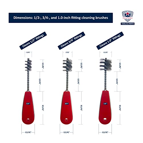 Copper Pipe Cleaner Set [7PC_3-Size] 3 Pipe Cleaning Brushes 3 Fitting Cleaners and 1 Reamer, Clean 1/2, 3/4, 1.0-Inch Pipes & Fittings for Soldering - style: [7PC]Set
