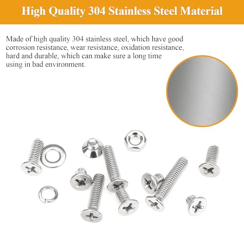 385 Pieces M4 Machine Screws Nuts Washers Set, Sutemribor M4 x 5/6/8/10/12/16/20mm Phillips Countersunk Head Machine Screws Nuts Washers Assortment Kit, 304 Stainless Steel, Fully Threaded - size: M4, style: Phillips Countersunk Head