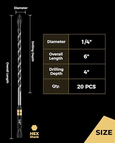 toolant 1/4" Serrated Eccentric Masonry Drill Bits, 20-Piece Set - size: 1/4"(20pcs)