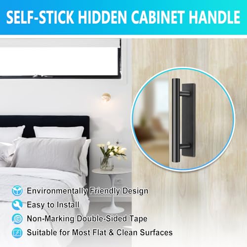 Self-Stick Push Pull Helper, 30 Pack Drawer Pulls ABS Plastic Adhesive Door Handles Peel and Stick Cabinet Handles for Kitchen Cabinet Sliding Door Furniture (Black)