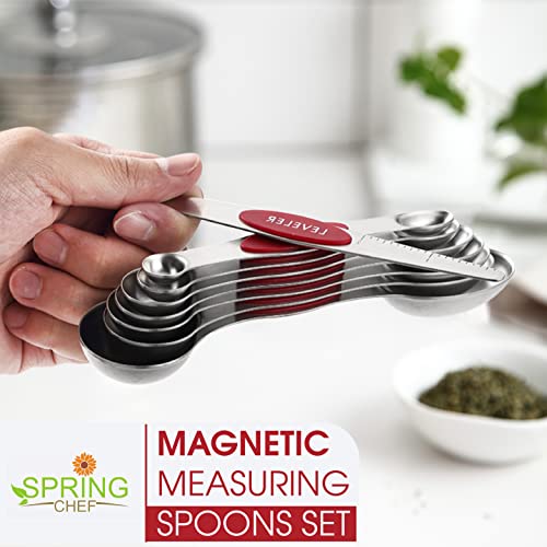 Spring Chef Stainless Steel 8 Magnetic Measuring Spoons Set, 2 Pack, Red - color: Red, size: 2-Pack