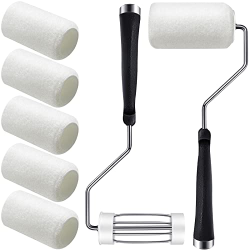 Tessco 2 Pack 4 Inch Paint Roller Kit Self Lock Roller Frame and 6 Cover Set with Durable Anti-fatigue Soft Grip Handle Paint Supplies and Tools for Home Improve Painting Walls