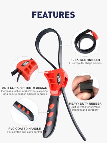 SMART JERRY 2-Pack Rubber Strap Wrenches, Adjustable Oil Filter Wrench