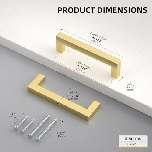 Goldenwarm 3-3/4 Inch 10 Pack Gold Cabinet Handles Kitchen Drawer Pulls - color: Gold, size: 3 3/4'' Hole Center