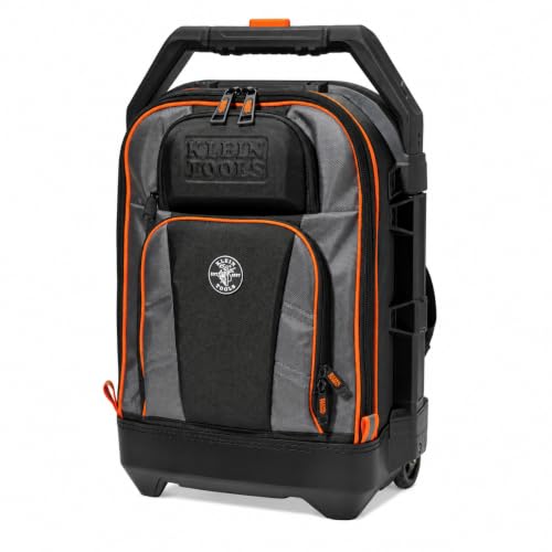 Klein Tools 55604 Rolling Tool Backpack, Tool Bag with 28 Pockets, Heavy Duty Retractable Handle, Large Storage Interior, 3-Inch Wheels - size: Rolling Tool Backpack