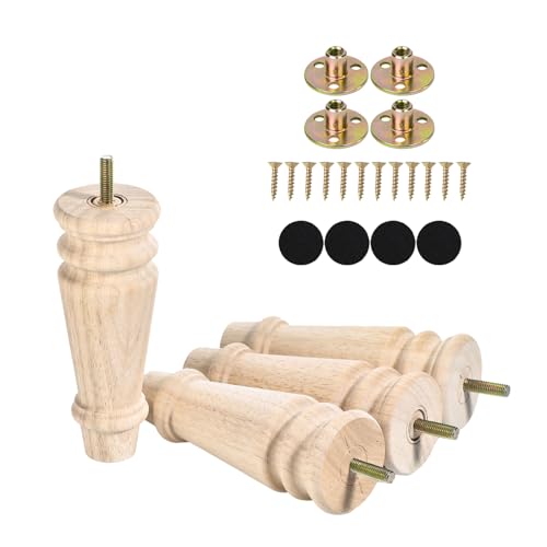 Maricome 6 Inch Bun Feet for Furniture Unfinished Wood Set of 4 Mid Century - color: 6 Inch Unfinished