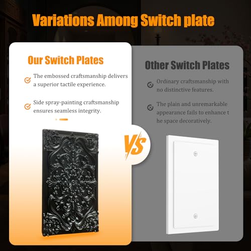 Decorative Light Switch Plate Covers Black Flower Elegant 3D Floral Embossed 1 Gang No Device Single Blank Outlet Covers Wall Plate Light Switch Cover Plate for Bedroom Home Decor - color: Black, size: No Blank 1-Gang/ 5 x 3 IN