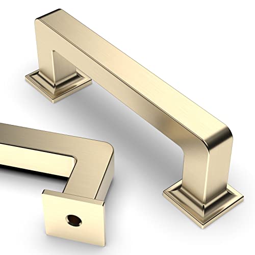 Asidrama 10 Pack 3 inch Brushed Brass Kitchen Cabinet Handles | Heavy-Duty Solid Zinc, 2 Screw Sizes, 3" Hole Center(76mm), Cupboards, Drawers, Dressers, Furniture, Hardware - color: Brushed Brass, size: 3" Hole Center(76mm)