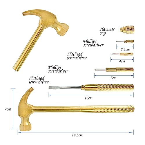 Small Metal Hammer & Screwdriver, 6 in 1 Multitool Hammer Set Screwdriver Tools (Gold) - color: Gold