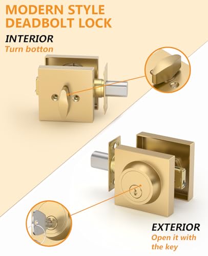 Asidrama 1 Pack Champagne Bronze Heavy Duty Single Cylinder Deadbolts - color: Champagne Bronze, size: 1 Pack, style: Deadbolt