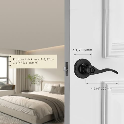 NCL 2 Pack Black Door Handle Interior, Wave Door Lever Door Knob with Lock, Privacy Door Handle for Bath & Bedroom - size: 2-Privacy
