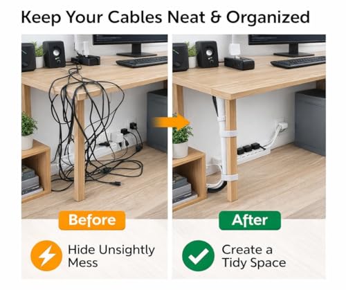 Cable Management Kit – 4 Pack 3FT Cord Sleeves + 3 Roll Reusable Cable Ties, Wire Organizer Wrap for TV, Desk, Computer, Home & Office, White