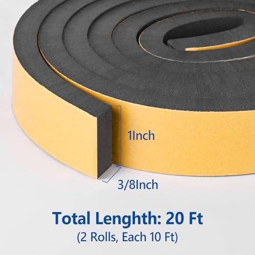 Self Adhesive Foam Tape Weatherstrip 1in x 3/8in x 20Ft High Density Foam Insulation Strips Foam Seal Weather Stripping with Strong Adhesive for Door and Window Sound Isolation Soundproofing - size: 1in x 3/8in x 20Ft