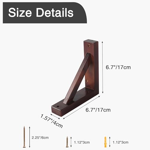 OVOV 2 Pack Wall Mount Wooden Shelf Brackets Triangle 7 Inch Brown - color: Brown, size: 7 Inch