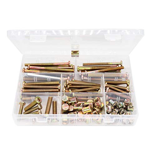 30-Set M8 Crib Screws, binifiMux 60pcs Hex Key Drive Socket Cap Crib Bolts Barrel Nuts, M8 x 30mm/ 40mm/ 50mm/ 60mm/ 70mm/ 80mm Furniture Bolt and Barrel Nuts Assortment Kit