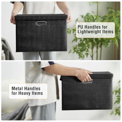 15" Fabric Storage Box with Lids, 3-Pack, Black - color: Black, size: Medium-15"